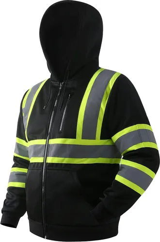 JKSafety Sudadera de seguridad de alta visibilidad para hombres y mujeres, sudadera con capucha y cremallera de alta visibilidad con tiras