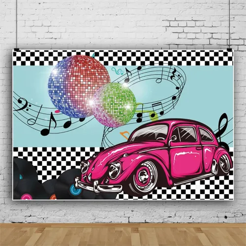 Miniatura 2 de Renaiss Telón de fondo de 5 x 3 pies de la década de 1950, diseño de bola de disco vintage, vinilo de coche de regreso a los años 50, fondo retro