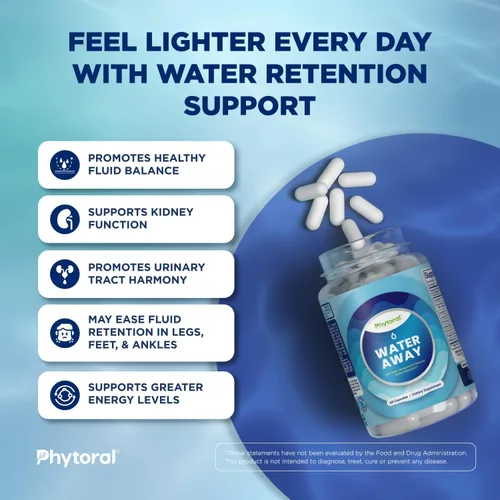 Miniatura 4 de Tevare - Píldoras de agua diurética prémium con vitamina B-6, cloruro de potasio y raíz de diente de león; suplemento alimenticio puro y natural