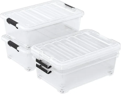 Miniatura 7 de 4 paquetes de contenedores de plástico transparente de 20 L para debajo de la cama con tapas y ruedas, bolsas de almacenamiento de plástico