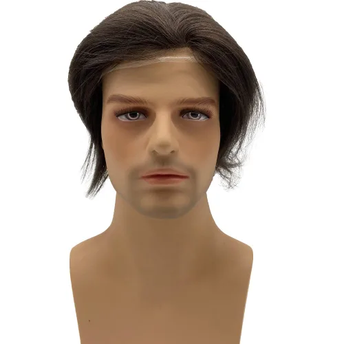 Miniatura 2 de Peluca de cabello humano europeo de repuesto para hombre, encaje suizo frontal, 0.003 in, piel fina, poliuretano, con bucle, 10 x 8 pulgadas