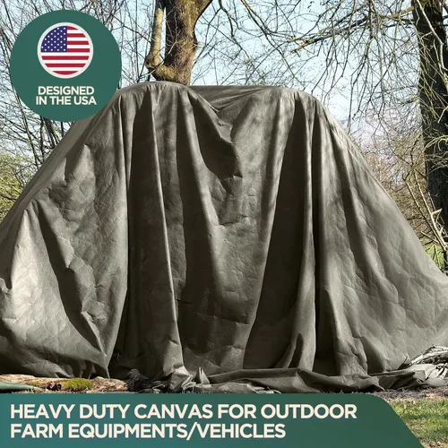 Miniatura 3 de CCS Lona impermeable de lona de pato de 21 onzas – Lona resistente de lona encerada con ojales de latón inoxidable para acampada, construcción