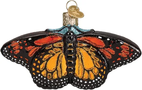 Miniatura 3 de Old World Christmas Adorno de cristal soplado de mariposa monarca para árbol de Navidad, decoración navideña artesanal, colección de insectos