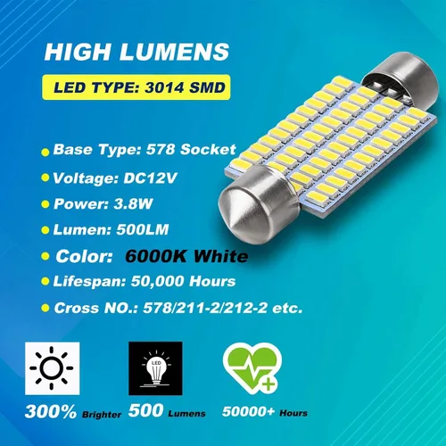 Miniatura 3 de 578 bombillas LED para automóvil, 1.654 in, 1.614 in, 211-2 212-2, 212-2, bombillas LED festoon de 1.65 pulgadas 48-SMD 3014, luces LED de festoon
