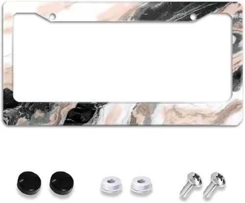 Miniatura 9 de Paquete de 2 marcos de matrícula de mármol dorado, accesorios de automóvil, marco de aluminio negro y blanco con 4 agujeros para tornillos, novedad