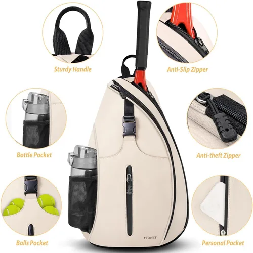 Miniatura 4 de Ytonet - Bolsa de tenis, mochila de tenis para colgarse, bandolera resistente al agua para hombres y mujeres, compatible con raquetas de Pickleball