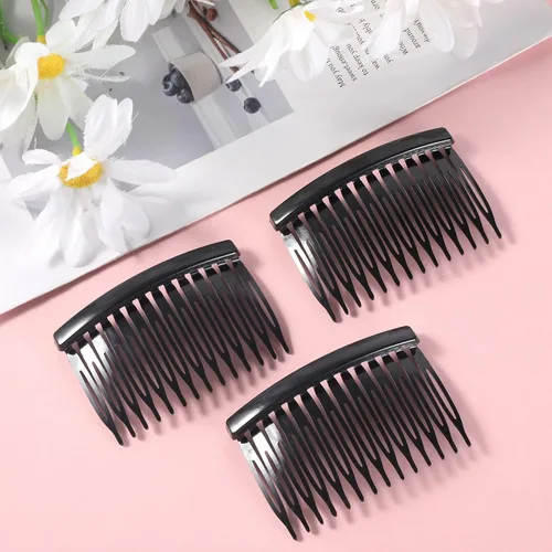 Miniatura 3 de 6 peines para el cabello para mujeres, 14 dientes, peine lateral francés de plástico negro, clips decorativos para mujeres y niñas, velo de novia