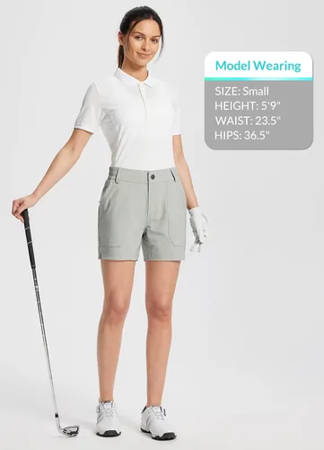 Miniatura 6 de BALEAF Pantalones cortos de senderismo de golf de 4.5 pulgadas para mujer, elásticos, de secado rápido, con bolsillos con cremallera, pantalones