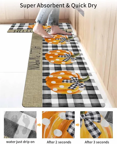 Miniatura 4 de Tapete de baño con diseño de calabaza a cuadros para bañera, antideslizante, de secado rápido y absorbente, con tierra de diatomeas, para fregadero
