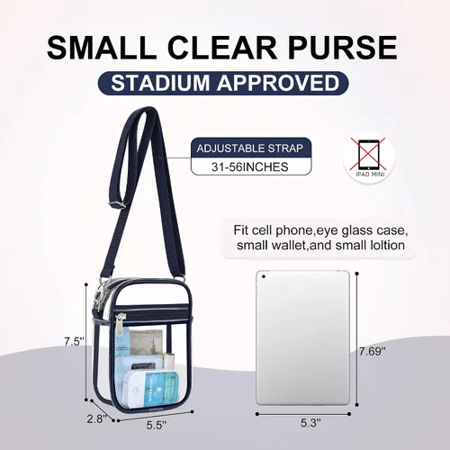 Miniatura 5 de Bolso cruzado transparente transparente de 12 × 12 × 6 para estadio transparente, bolso transparente impermeable del PVC para los acontecimientos