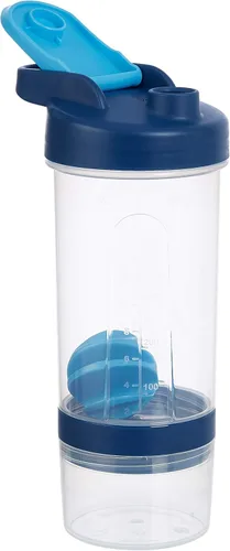 Miniatura 3 de Amazon Basics Botella mezcladora de proteínas con bola mezcladora, tazas para batidos, 20 onzas, paquete de 2, azul, 4.6 x 3.5 x 9.1 in