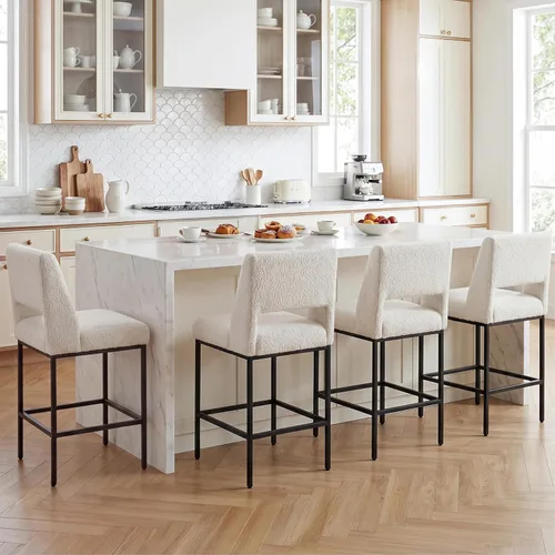 Miniatura 10 de Zesthouse Juego de 2 taburetes tapizados de altura de mostrador, taburetes de bar de tela de lino con respaldo, sillas modernas de altura de Sábanas