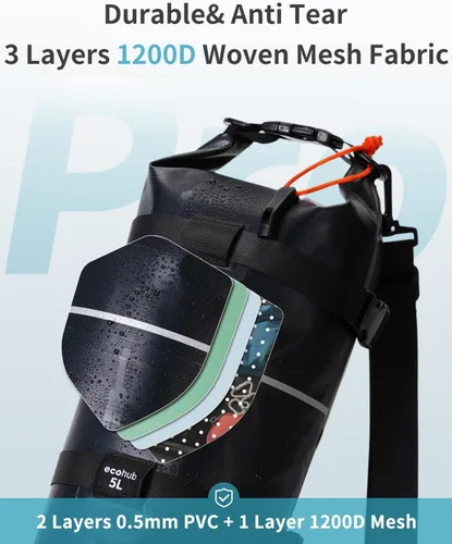 Miniatura 4 de ECOHUB Bolsa seca impermeable para mujeres y hombres, 5L/10L/20L Roll Top Bolsa de almacenamiento ligera en seco Mochila para viajes, kayak