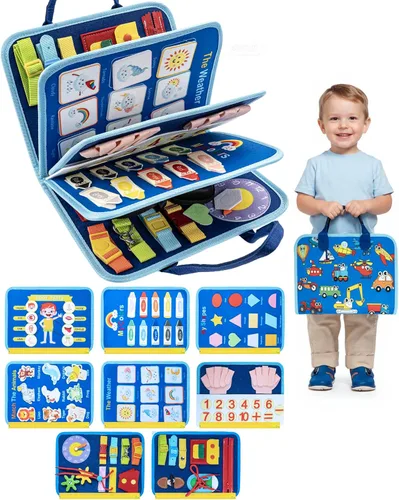Miniatura 12 de Tablero de actividades para niños de 1 año, libro ocupado para niños de 1 a 3 años, juguetes Montessori para niños de 1 año, actividades sensoriales