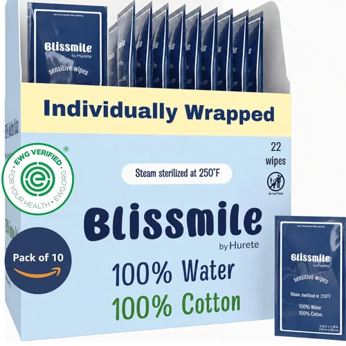 Miniatura 10 de Blissmile Toallitas húmedas 100% de agua, tamaño de viaje, envueltas individualmente, sin perfume, cuidado de cara, manos, cuerpo y femenino, suaves