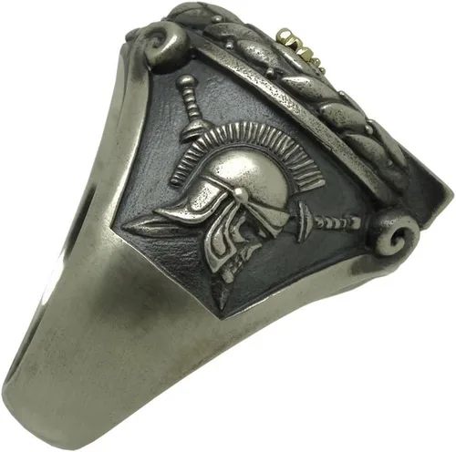 Miniatura 4 de Anillo de plata de ley y oro macizo amarillo de 10 quilates hecho a medida con águila del imperio romano SPQR Skull Biker para hombre