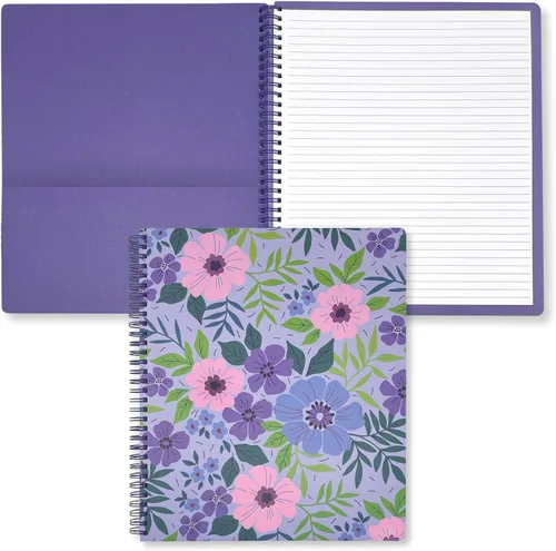 Miniatura 26 de Steel Mill & Co - Cuaderno de espiral grande con rayas universitarias, 11" x 9.5", tapa dura y 160 páginas forradas, diseño floral rosa