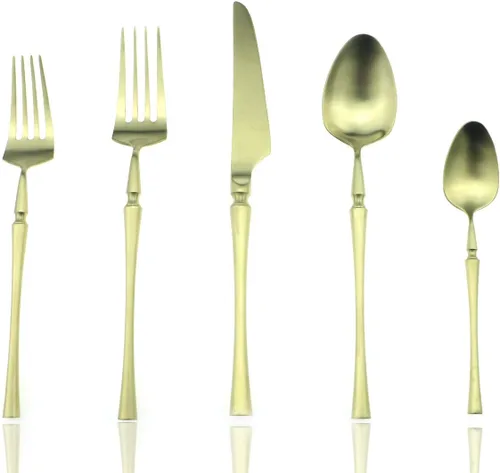 Miniatura 11 de JASHII Juego de cubiertos de lujo de 24 piezas de acero inoxidable 18/10 para 4 personas, incluye cuchillo de cena, tenedor, cuchara, apto