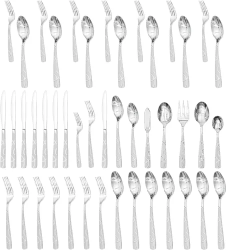 Miniatura 10 de HIKAA Juego de cubiertos de plata, juego de 30 piezas de cubiertos de acero inoxidable para 6, para cocina, hogar, boda, fiesta, pulido tipo espejo