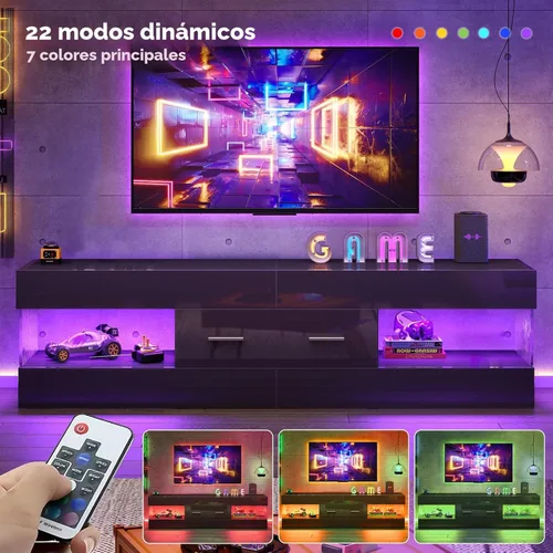 Miniatura 6 de Bestier Soporte de TV negro para TV de 55/60/65 pulgadas, soporte de TV moderno de alto brillo con paneles laterales con estampado de piedra, centro