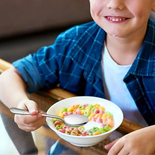 Miniatura 6 de LIANYU Juego de cubiertos de 12 piezas para niños, cubiertos martillados de acero inoxidable, vajilla para niños, incluye cuchillos, tenedores
