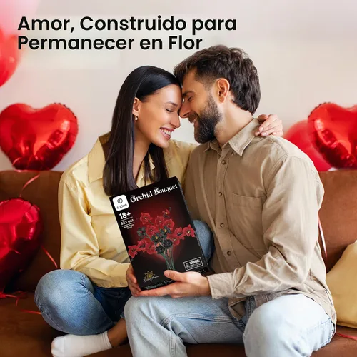 Miniatura 8 de Juego de construcción de ramo de rosas de orquídeas para adultos, regalos para mamá, esposa, mujer, pareja, novia, adolescente, colección botánica