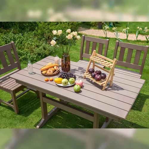 Miniatura 5 de Psilvam Sillas de comedor para patio, silla de patio de madera de polietileno para exteriores, resistente a la intemperie, que nunca se oxida