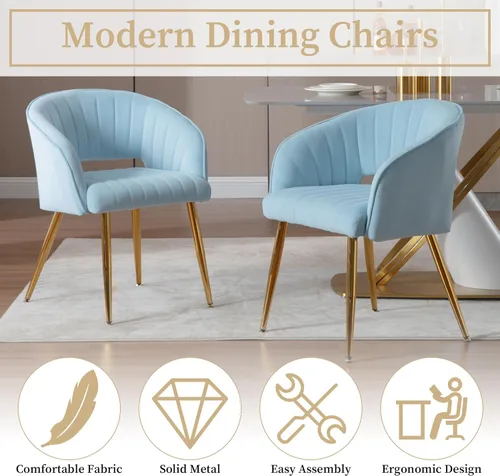 Miniatura 6 de Westice Juego de Silla de Oficina de Terciopelo para el Hogar, Set de 1, Sillas de Tocador Modernas con Acolchado y Patas de Metal Dorado, Silla
