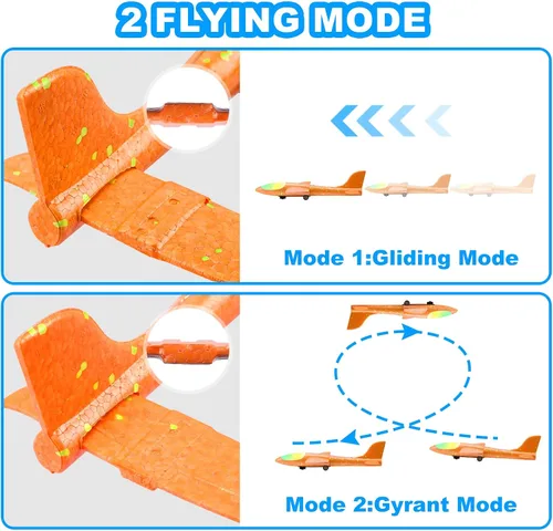 Miniatura 4 de Fuwidvia Paquete de 4 juguetes lanzadores de aviones, juguete de avión de espuma LED con 2 modos de vuelo para niños, juguetes voladores al aire