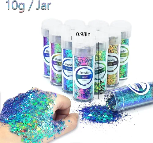 Miniatura 4 de Renfio Chameleon Purpurina Gruesa con Brillo, Juego de Purpurina de Resina de 16 Colores que Cambian de Color, Cada uno 10g/0.35oz, Copos