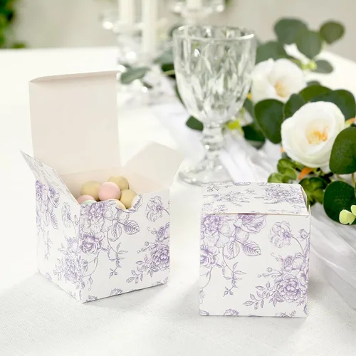Miniatura 8 de Efavormart - Paquete de 25 cajas de regalo de fiesta con patrón de toile francés, lavanda mate y cajas de dulces blancos, papel de cartulina, 3 x 3