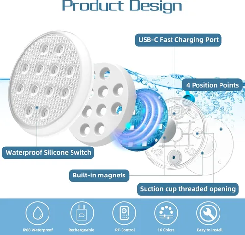 Miniatura 2 de Luces de piscina, luces LED sumergibles recargables con control remoto, imán integrado, 16 luces flotantes que cambian de color, luces subacuáticas