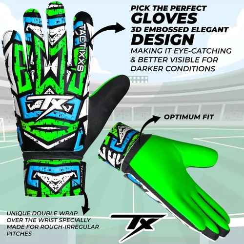 Miniatura 2 de Guantes de portero de fútbol para niños y jóvenes, guantes de portero de fútbol Funky antideslizantes con palma de látex de 0.16 in con agarres Verde