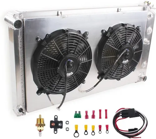 OHOB-COOL Radiador de aluminio de 4 filas con ventilador para 1968-1985 Oldsmobile Cutlass/1968-1972 GTO Cutlass Lemans
