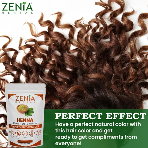 Miniatura 8 de Zenia Henna en polvo 100% puro y natural (Lawsonia Inermis) 3.5 onzas Color de cabello rojo naranja Triple tamizado Fresco de rajastán Sin