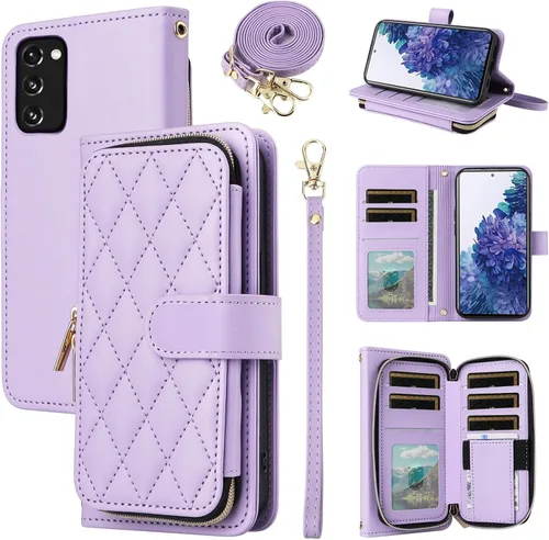 Miniatura 27 de Funda de Cartera para Samsung Galaxy S20 FE 5G de 6.5 Pulgadas con Correa para Muñeca, Billetera con Cremallera y más de 9 Ranuras para Tarjetas