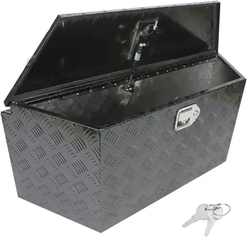 Miniatura 9 de Caja de herramientas de aluminio negro de 39 x 13 x 10 pulgadas con cerradura y llaves, caja de herramientas de 5 barras de banda de rodadura, caja
