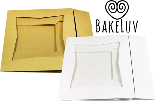 Miniatura 6 de BAKELUV Paquete de 100 cajas de panadería marrones de 8 x 8 x 2.5 pulgadas con ventana, cajas de galletas, pasteles, postres, golosinas, alimentos