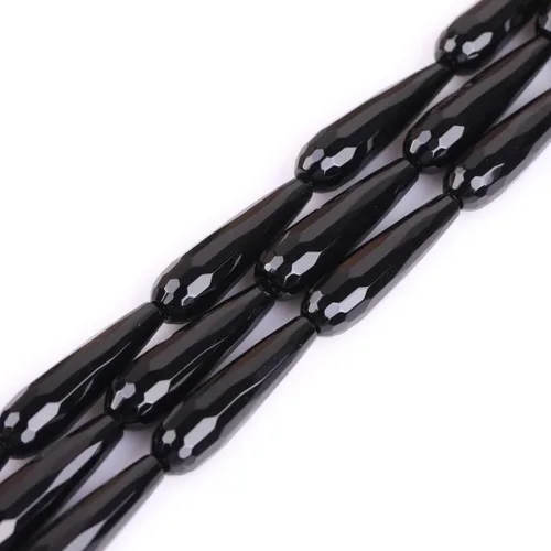 Cuentas de ágata negra para hacer joyas, piedras preciosas naturales semipreciosas de 0.315 x 1.181 in de largo, lágrima facetada de 15 pulgadas JOE