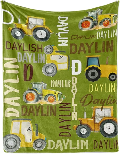 Miniatura 19 de Manta personalizada de tractores, nombre personalizado con diseño de camiones de tractor agrícola, manta de cama de franela de felpa suave