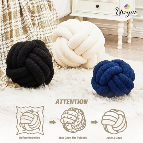 Miniatura 4 de Uvvyui Bola de Almohada de Nudo, Almohadas Decorativas Suaves para el Hogar, Almohada Redonda de Tiro, Almohada de Felpa Anudada Hecha a Mano, Cojín
