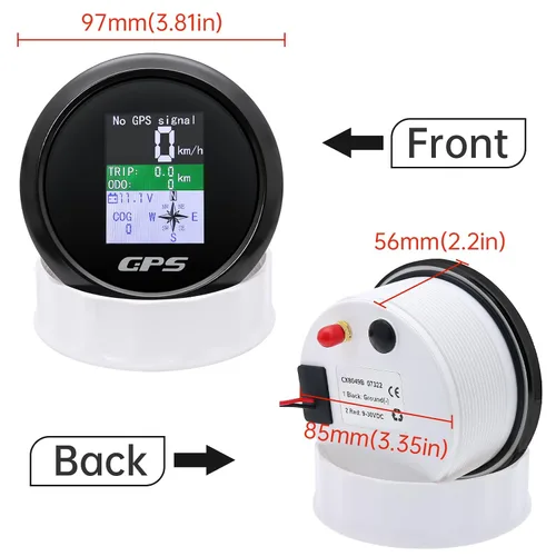 Miniatura 4 de Velocímetro GPS 3-3/8 "3.346 in barco GPS velocímetro odómetro impermeable antena blanca TFT pantalla digital MPH nudos km/h para barco marino 9-33V