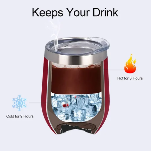 Miniatura 5 de Vaso de vino de acero inoxidable de 12 oz, doble pared con aislamiento al vacío con tapa y pajita, vaso de vino sin tallo de acero inoxidable