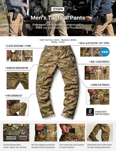 Miniatura 9 de CQR Men's Flex Ripstop Tactical Pants, Water Resistant Stretch Cargo Pants, Lightweight EDC Hiking Work Pants