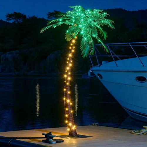 Miniatura 4 de Lightshare Palmera artificial de 7 pies con 96 luces LED, decoración de árbol falso para Tiki Bar, exterior, patio, porche, piscina, Navidad