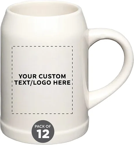 Miniatura 11 de DISCOUNT PROMOS Taza de cerámica para cerveza, 28 onzas, juego de 6, paquete a granel, ideal para Octoberfest, pub, restaurante y más, color beige