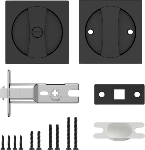 Miniatura 6 de Haidms Cerradura de puerta de bolsillo negro mate, herrajes de puerta de bolsillo cuadrado, manijas de puerta de bolsillo, cerradura de privacidad