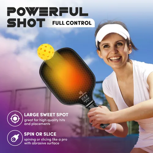 Miniatura 5 de Juego de 2 palas de pickleball aprobadas por USAPA con superficie de fibra de vidrio con 2 raquetas de pickleball, 4 bolas, cintas de agarre y bolsa