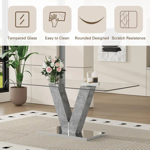 Miniatura 3 de Juego de mesa de comedor de cristal moderno de 71 pulgadas para 6, juego de mesa de comedor de 7 piezas con sillas y mesa de vidrio templado