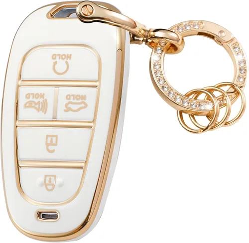 Miniatura 8 de Funda para llavero Hyundai con protección de TPU suave con llavero dorado brillante compatible con Sonata Santa fe Tucson 2020-2023 llave Negro 5